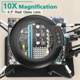 IVMAIE Helping Hands Soldering Station, 10X Magnifying Glass with light, 4 Magnetic PCB Holder Arms, Non-Slip Weighted Base Magnifier, Third Hand Soldering Tool for Soldering Jewelry Hobby Craft