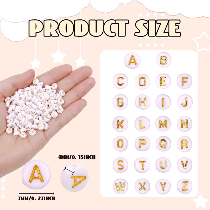 Auvoua 300Pcs Letter Beads R 4X7mm Gold Alphabet Beads Acrylic