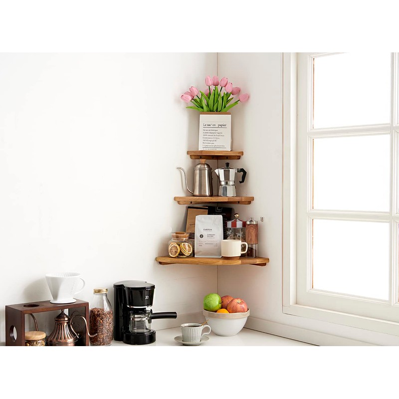 OAKERLAND Oak Floating Corner Shelf Solid Wood Drawers Display Corner