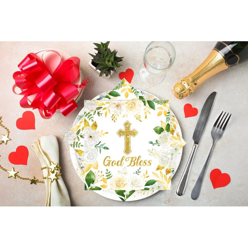 Yorcocek 40PCS God Bless Baptism Tableware Set