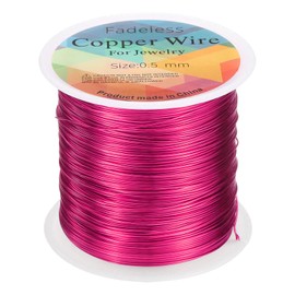 HARFINGTON Artistic Wire 203ft Length 24 Gauge Copper Craft Jewelry Wrapping Wire Tarnish Resistant Beading for Jewelry Making Supplies Crafting, Rose Red