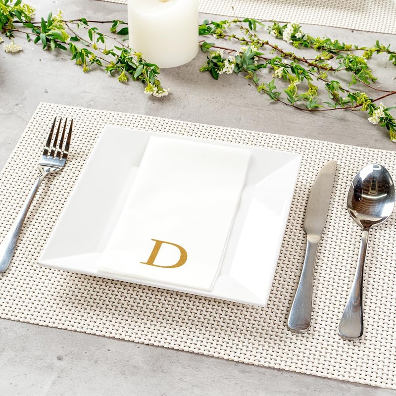 Luxenap Rectangle Gold Letter D White Paper Napkin - Air