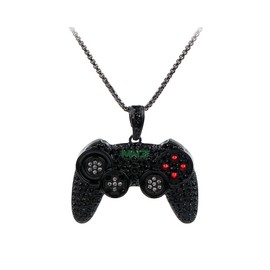 Rrdaily To My Son/Grandson Necklace Colorful Crystal Game Controller Necklaces Punk Hip Hop Friendship Necklace Game Console Necklace for Son/Grandson Best Friends (Black)