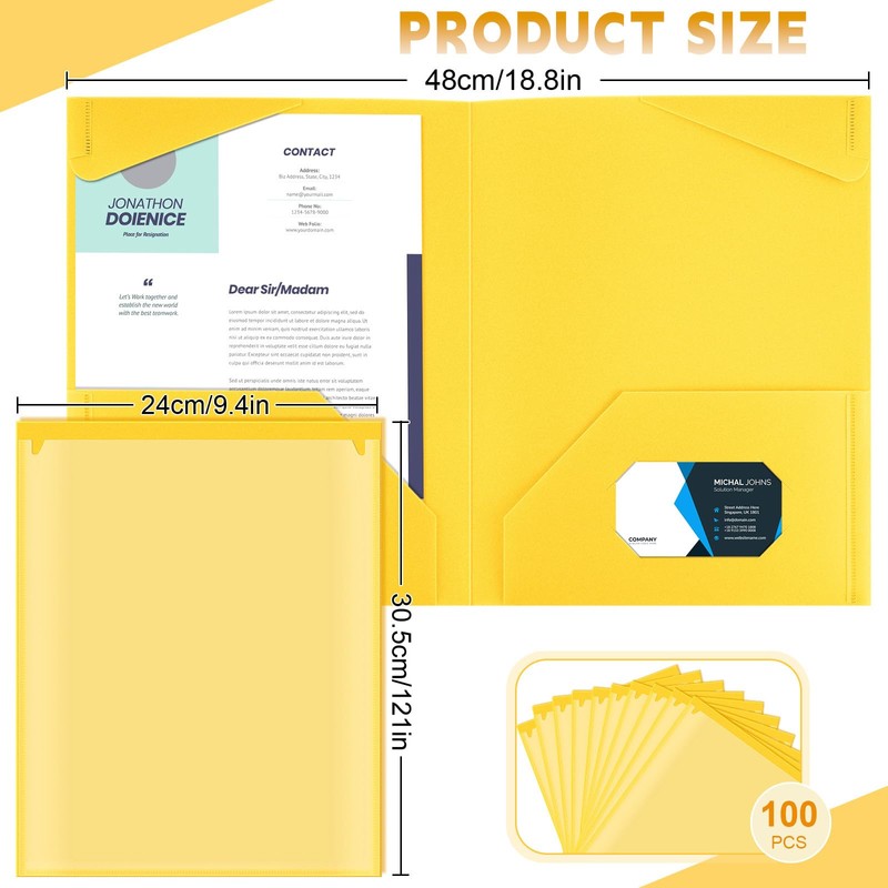 Henoyso 100 Pcs Plastic Folders with Clear Front Pockets Bulk