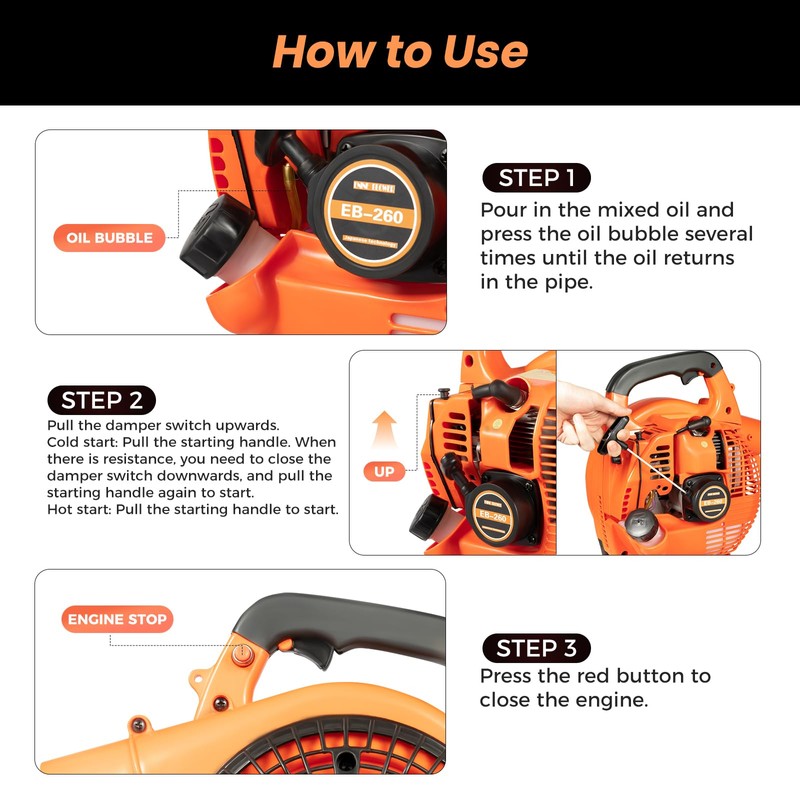 Cordless Handheld Leaf Blower, 26.5 cc 2-Stroke Gas Powered Leaf
