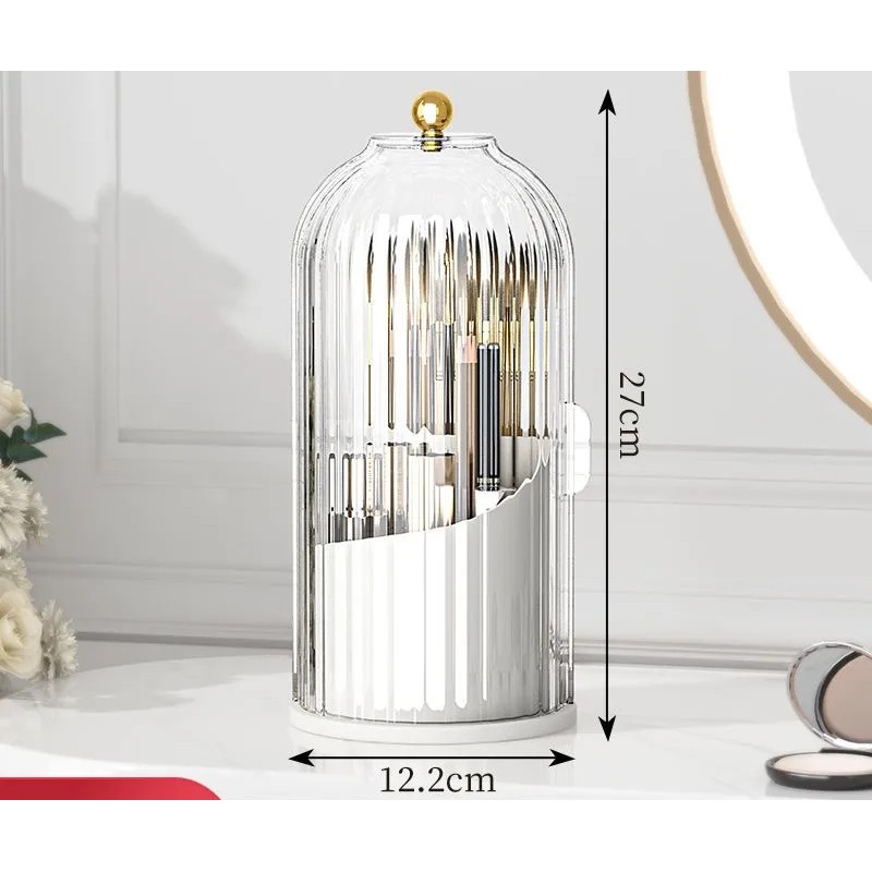 360° Rotating Makeup Brush Holder with Lid – Dust-Protected Cosmetic