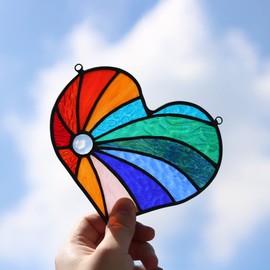 HAOSUM Heart Suncatchers Stained Glass Window Hanging,Glass Heart Suncatcher for Window Indoor Home Bedroom Decor,Memorial Gifts for Christmas Anniversary Birthday Mother's Day