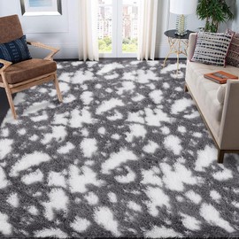 GAOMON Large Shag Area Rugs for Living Room 6x9 Indoor Plush Rugs for Bedroom Ultra-Soft Non Slip Indoor Carpet Modern Non-Shedding Fuzzy Shaggy Rug for Kids Room Nursery Home Office Dorm Grey/White