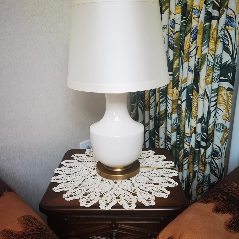 gracebuy 60cm Beige Round HANDMADE Floral Crochet Lace Tablecloths Doilies