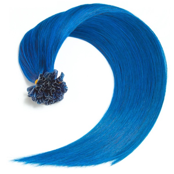 Blue Bonding Extensions Made of 100% Remy Real Hair, 250, 0.5 g, 50 cm, Straight Strands, Long Hair with Keratin Bondings, U-Tip as Hair Extension and Hair Thickening in Colour #700 Blue