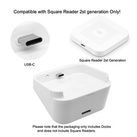 Dock Compatible with Square Reader 2nd Generation, Square Card Reader stand holder, Anti-Sleep Button, One Click to Turn On, White.