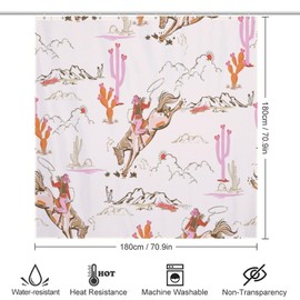BenYaSong Vintage Western Cowgirl Shower Curtains ，Rustic Wild West Cowboy Ride Horse and Desert Cactus Polyester Waterproof Cloth Bathroom Curtain with 12 Hooks 72x72Inch (183x183cm)