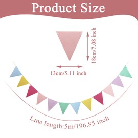 16.4ft Colorful Bunting Banner, Pennant Banner Paper Triangle Flags Garland for Birthday Wedding Baby Shower Engagement Bachelorette Anniversary Xmas Party Decorations