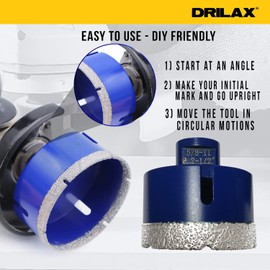 Drilax Pro Series 2-1/2 Inch Diamond Hole Saw | for Angle Grinders (5/8"-11 Thread) & Regular Drills (Adapter Incl.) | 1-3/8" Depth | Fast Dry Drilling for Large Pipes, Vents, Conduit | Long Life