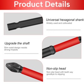 Magnetic Driver Drill Bits 6Pcs 6.25mm x25mm/50mm/65mm/70mm/90mm/150mm Waterproof Rustproof Hard Metal Long Professional Heavy Duty PZ2 Impact Pozi Screwdriver Sets for Dewalt Milwaukee Makita Bosch