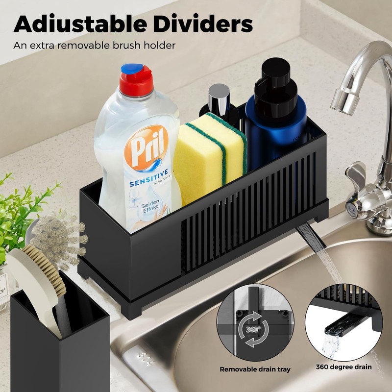 KOOSREEL Kitchen Sink Caddy Organiser, Sponge Holders with Removable Drain