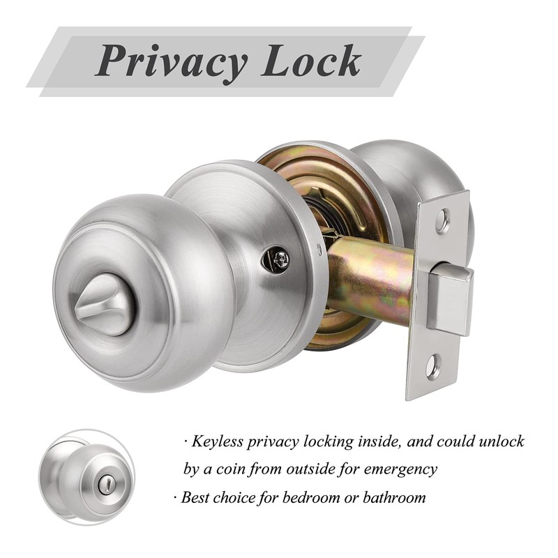 Probrico Privacy Door Knobs Brushed Nickel Finish, Interior Keyless Door