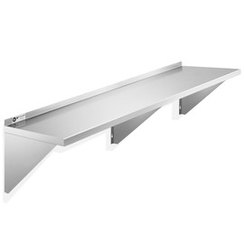 KUTLER Stainless Steel Shelf - 12" x 72", NSF Commercial Wall Mount Shelves with Backsplash, Floating Metal Shelving for Restaurant, Kitchen, Home