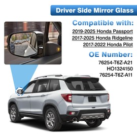 TOP-MAX Driver Side Mirror Glass Compatible with 2019-2025 Honda Passport, 2017-2025 Honda Ridgeline, 2017-2022 Honda Pilot, Left Side Heated Rearview Mirror Glass Replaces 76254T6ZA21, HO1324150