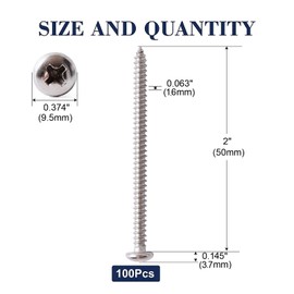 #10 x 2" Wood Screw 100Pcs 18-8 (304) Stainless Steel Pan Head Fast Self Tapping Drywall Screws by SG TZH