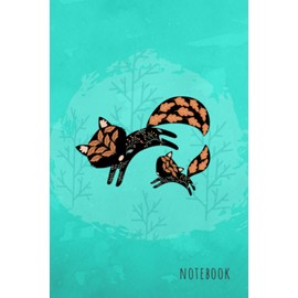 Notebook: 6x9 Medium Lined Journal with Numbered Pages and Blank Date on Top | Fox Silhouette Floral Design Turquoise