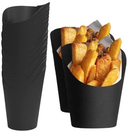 50Pcs Black Charcuterie Cups, 14oz Take-out French Fries Holder Disposable French Fry Cups Wedding Food Trays Paper Cones for Food
