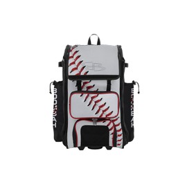 Boombah Rolling Catchers Superpack Baseball/Softball Gear Bag - 23-1/2" x 13-1/2" x 9-1/2" - Homerun Baseball White/Black/Red - Telescopic Handle - Holds 4 Bats - Wheeled Version