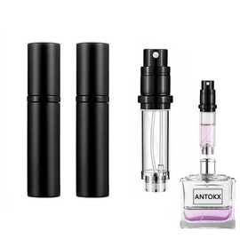 Travel Perfume Refillable Bottle Atomizer - 2-Pack 5ML Perfume Atomiser, Travel Perfume Bottle Refillable, Travel Size Perfume Refill Bottle, Leakproof Atomizer Sprayer for Perfume (Black & Black)