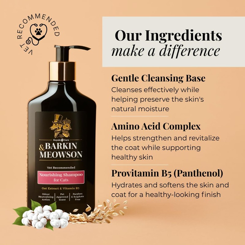 Barkin & Meowson Nourishing Cat Shampoo with Oat Extract, 350ml