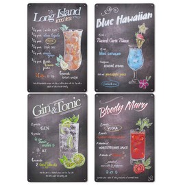 4PC Cocktail Tin Sign, Vintage Metal Signs Retro Tin Painting, ZZBIQS Wall Decor Plaque Poster for Pub, Bar, Club, Kitchen, Restaurants, Cafe Home Decorations