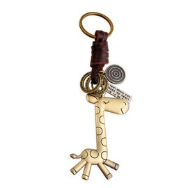 Key Chain Creative Cute Cartoon Giraffe Pendant retro woven Leather Keyring Women Men Birthday Friendship Gift Keychains for Girls Friends Son Daughter