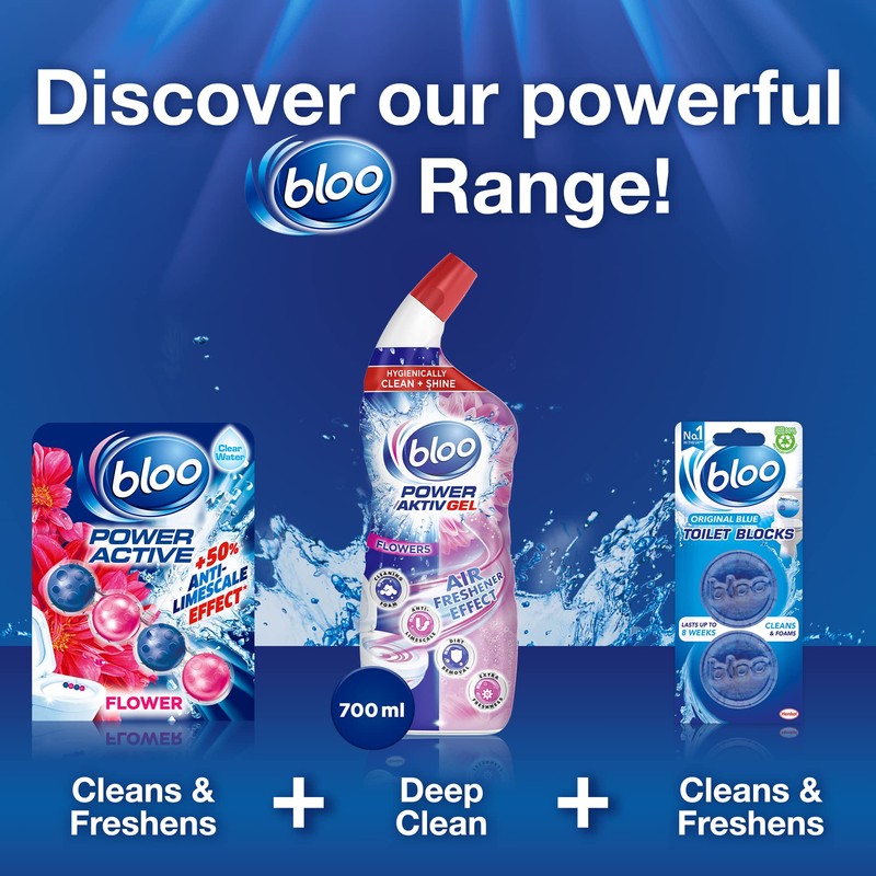 Bloo Power Active Flowers Toilet Rim Block Extra Freshness, 50g