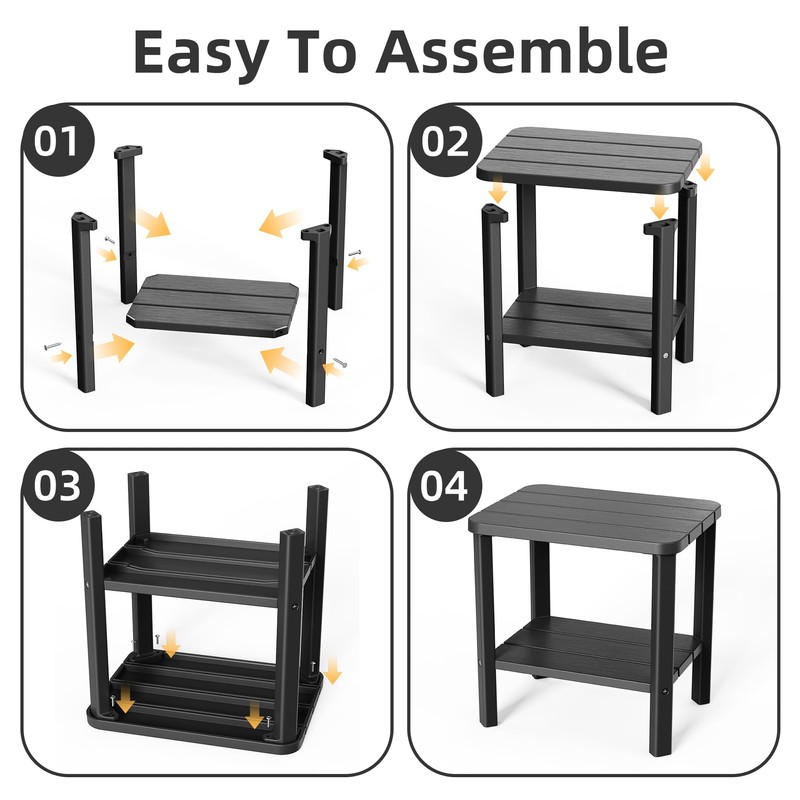 EasyUp Outdoor Side Table & End Table, 2-Tier Waterproof Resin