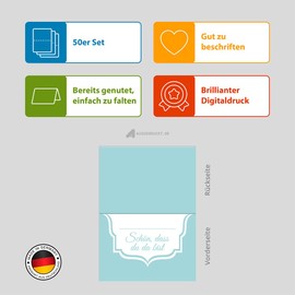 Partycards 50 Tischkarten/Platzkarten DIN A7 für Hochzeit, Geburtstag, Kommunion, Taufe (DIN A7, Spitze Mint)
