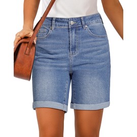 luvamia Woman Jorts Stretch Blue Jeans Shorts - Denim Womens 7 Inch Inseam Boyfriend Jean Shorts - Size Small (4/6)