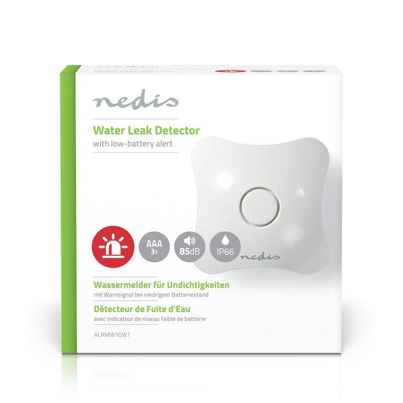 Nedis Water Leak Alarm with 85dB Built-in Siren, Stand-alone &