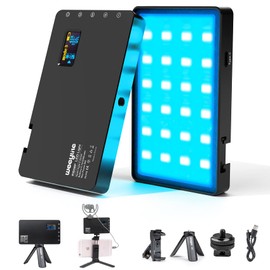 RGB LED Video Light, Portable Small LED On Camera Light with Tripod and Phone Holder, Full Color 2500-8500K Photography Lights Panel for YouTube Lighting Video Recording TikTok Vlogging
