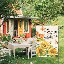 AVOIN colorlife Always Loved Never Forgotten Memorial Garden Flag 12x18 Inch Double Sided Outside, Sunflower Yard Outdoor Decoration