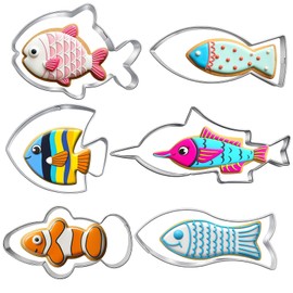 hitsuki Fish Cookie Cutter Set Fish shapes Stainless Steel Metal Cookie Molds，6pcs