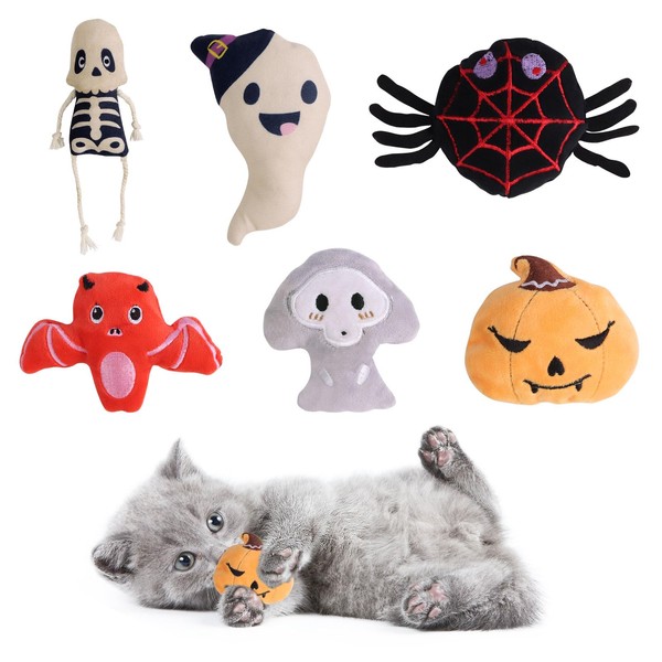 FOIMAS Halloween Catnip Toys,Pumpkin Ghost Catnip Toy Chew Bite Plush