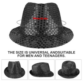 UPIQNG 2Pcs Sequin Jazz Hat Glitter Hats Unisex Adult Fancy Hat Shining Hat Performing Props,Black