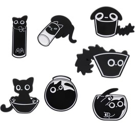 Funny Black Cat Brooch Cartoon Enamel Pin Set 7 PCS Cute Novelty Kitten Lapel Brooches Kawaii Lovely Animal Buttons Pins Backpacks Badges Bag Clothes Jacket Hat Accessory Decoration for Men Women Girl