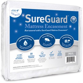 Twin XL (6-8 in. Deep) SureGuard Mattress Encasement - 100% Waterproof, Bed Bug Proof, Hypoallergenic - Premium Zippered Six-Sided Cover