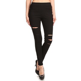 Jvini Women's Pull-On Ripped Distressed Stretch Legging Pants Denim Jean (XX-Large, Black)