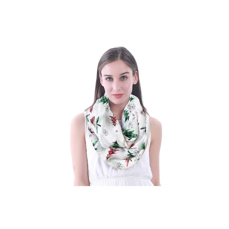 Lina & Lily Women's Loop Scarf with Christmas Pattern, White