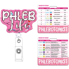Phlebotomy Badge Reel with Badge Buddy - NOVBAUB Pink Phlebotomist Nurse Badge Reel and PHLEB Life Badge Buddy Retractable ID Clip for Nursing Gifts Work Accessories Essentials Conversion Charts