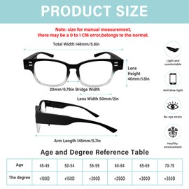 Reading Glasses with Lights Magnifying Glasses with Light Bright LED Readers Lighted Reading Glasses Blue Light Blocking Eyeglasses for Men/Women Lighted Magnifier Nighttime Lighted Eye Glasses+200