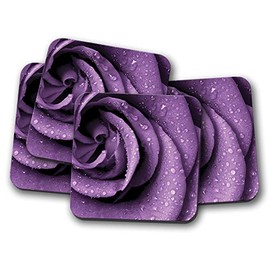 4 Set - Beautiful Purple Rose Coaster - Flower Wife Love Girlfriend Gift #15008