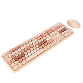 Keyboard Mouse Combo, 104 Keys Retro Round Key Keyboard, Cute Ergonomic Keyboard Girls, 2.4G USB Keyboard(104Keys Sweet Milk Tea Color Mixed Color)