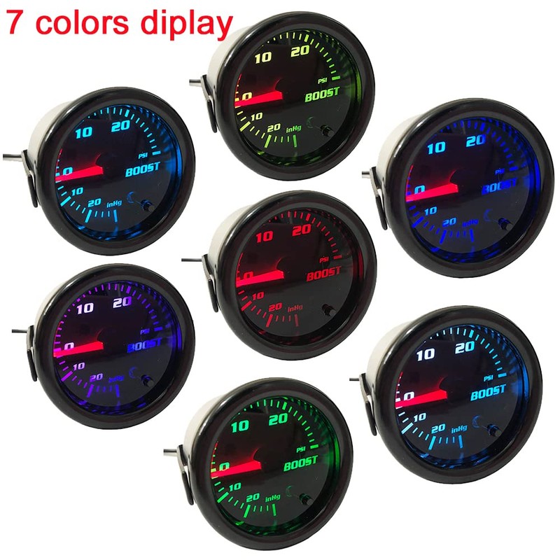 2" 52mm Turbo Boost Gauge 7 Color Adjustment Boost Meter